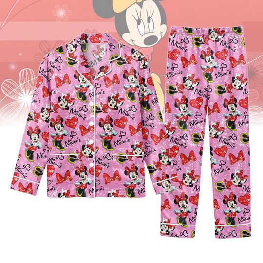 Discover Minnie Mouse Long  Pajamas Set, Disney Minnie Women Pajamas, Disneyland Pajamas, Disneyworld Pajamas, Run Disney, Gift For Her