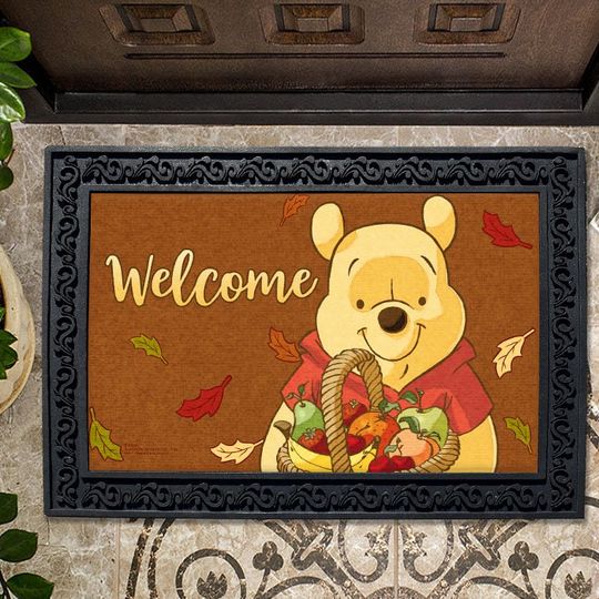 Winnie the Pooh Fall Welcome Doormat, Disney Fall Home Porch Decor, Winny the Pooh Gift Autumn Door mat Fall Falling Leaves Decorative Mat