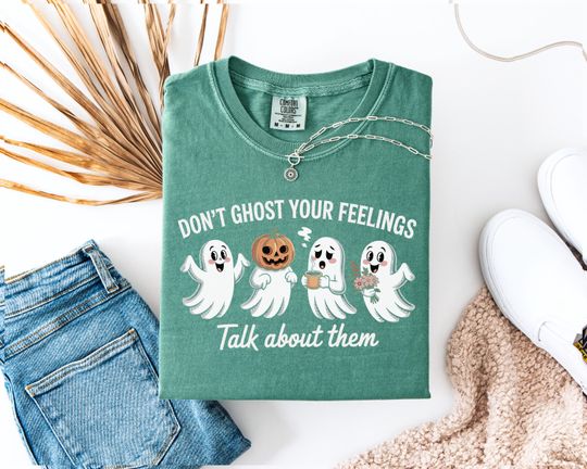 Discover Comfort Colors Retro Funny Don't Ghost Your Feelings Shirt, Mental Health Awareness School Counselor, Mental Health Halloween Graphic Shirt