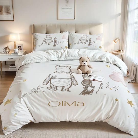 Personalized Winnie the Pooh Duvet Cover Set: Custom Kids Bedding