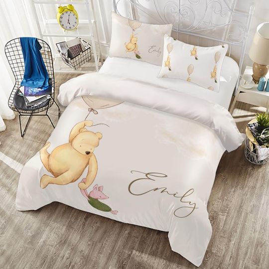 Winnie the Pooh Personalized Bedding Set - Custom Name Kids Bedding - Toddler Room Decor - Disney Themed Bedroom Gift