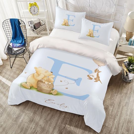 Discover Personalized Winnie the Pooh Bedding Set Pooh Custom Duvet Cover Kids Custom Bedding set Disney Nursery Decor