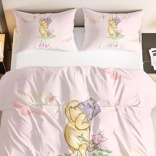 Discover Winnie the Pooh Personalized Duvet Cover Set - Custom Bedding, Housewarming Gift, Custom Name Quilt, Kids Bedding, Birthday Present
