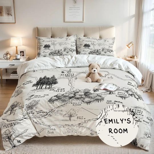 Discover Winnie the Pooh Map Duvet Cover Set - Housewarming Gift, Custom Pooh bedding, Kids Bedding, Birthday Present