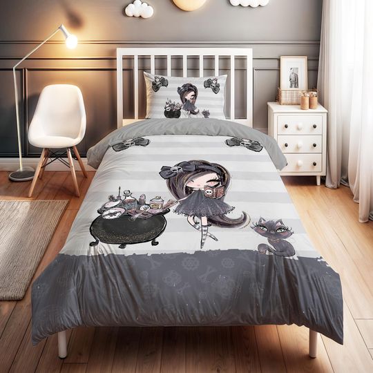 Discover Cute Witch Princess Print Bedding Set - Kids Duvet Cover Set, Children's Room Decor, High-Quality 2-Piece Set