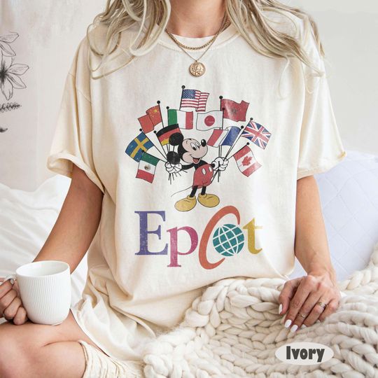 Discover Comfort Colors Epcot Shirt  Vintage 90s Style Mickey Flags of Nations Tee, Disney World Tour Shirt, Disneyland Family Vacation 2025 Shirt
