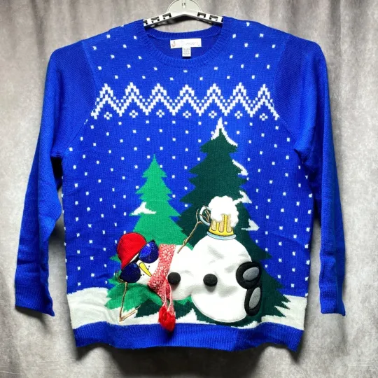 Discover Jolly Sweaters XXL Funny Ugly Christmas Sweater Blue Snowman Beer Knit