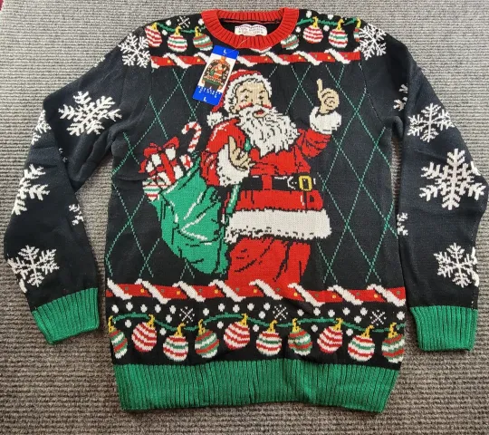 Discover Ugly Holiday Sweater Size L Large Santa Claus Thumbs Up Christmas Party
