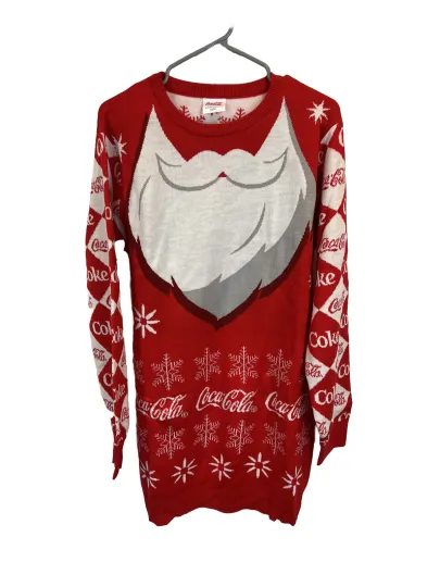 Discover Coca Cola Christmas Santa Beard Pullover Long Sweater Red Size M