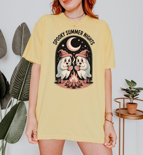 Discover Spooky Summer Nights Shirt, Camping Ghost Summerween Shirt, Spooky Campfire Shirt, Spooky Season Gifts, Cute Ghost Shirt