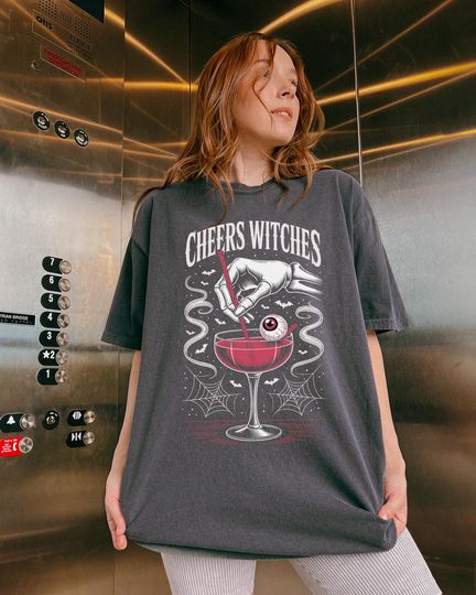 Cheers Witches Halloween Cocktail Shirt, Spooky Season Party Tee, Summerween Shirt, Halloween Shirt, Halloween Party Tee
