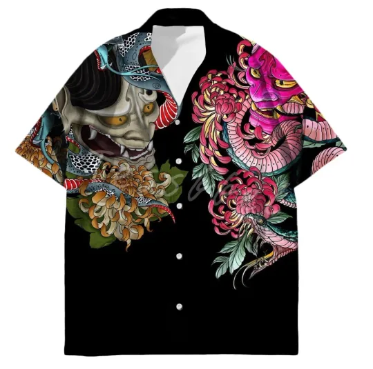Discover 3D Japanese Tattoo Printed Hawaiian Shirt Streetwear Men Women
