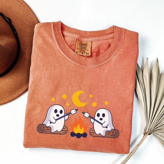 Discover Cute Ghosts Camping Tee, Spooky Season Outdoors Gifts, Halloween Vintage Shirt, Summerween Shirt, Halloween Shirt