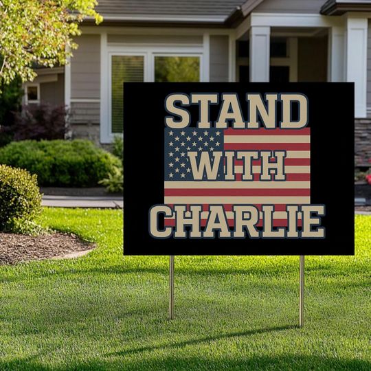 Stand With Charlie Yard Sign, Free Speech Outdoor Political Sign, Vintage American Flag Conservative Lawn Decor, Patriotic Statement Sign