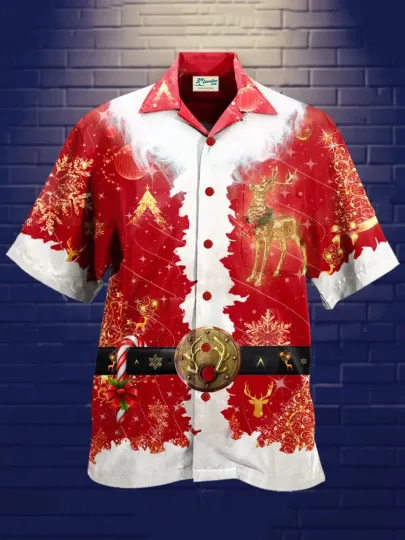 Royaura Men's Christmas Santa Claus Hawaiian Shirt Short Sleeve