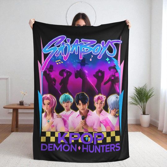Discover Saja Boys Kpop Demon Hunters Blanket, Gift for Saja Boys fans, Anime Flannel , Kpop Demon Hunter Plush Blanket, Saja Boys Jinu