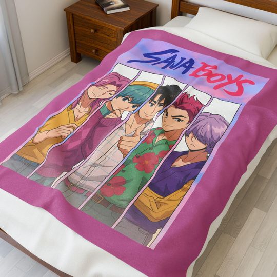 Plush Saja Boys Blanket, Saja Boys Logo & Anime Character Print | Cozy Soft Throw, Kpop Demon Hunters Merch, Fan Gift