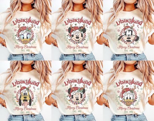 Discover Retro Disneyland Family Christmas Shirts, Disneyland Characters Tee, Disney Christmas Matching Shirts, Disney California Trip Holiday Shirt