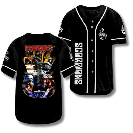 Discover Rock Band Baseball Jersey: Guitar & Scorpion Logo, Custom 3D Print