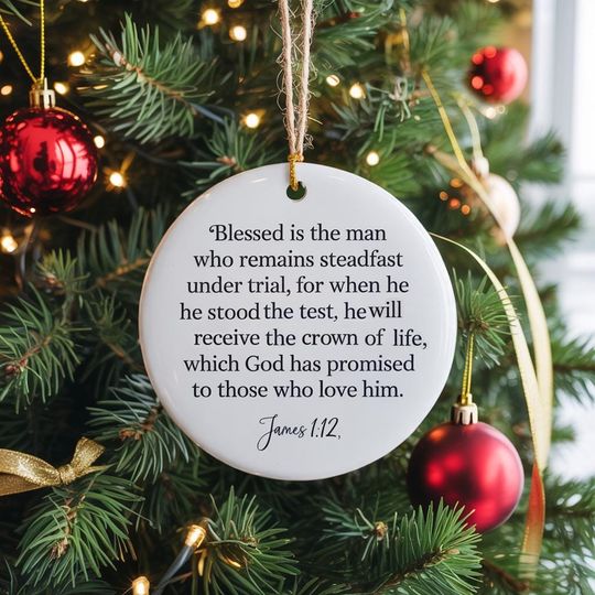 Charlie Kirk Christian Ornament, James 1:12 Scripture Christmas Ornament