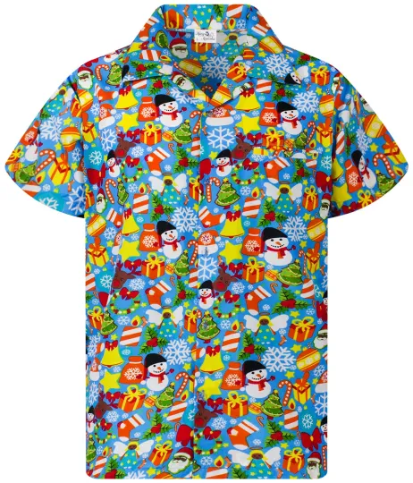 Funky Hawaiian Shirt Christmas Allover Ice Blue