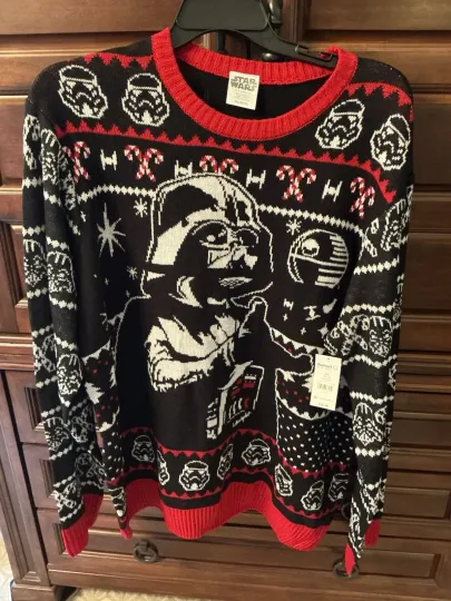 NEW Star Wars Men Ugly Sweater 2XL Black Holiday Darth Vader Knit Crew Neck