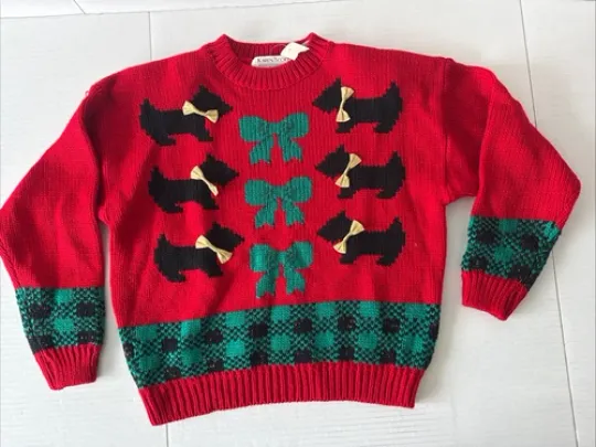 Karen Scott Sweater Women Petite L PL Scottie Dog 1980s NOS Ugly Christmas VNTG