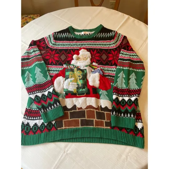 Discover Holiday Time Santa Ugly Christmas Sweater 3D Applique Novelty 2XL