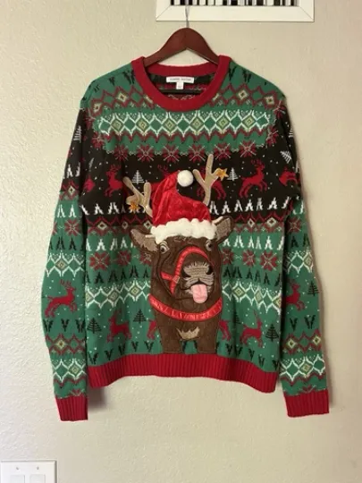 Discover Ugly Christmas Sweater Unisex Size Large Crazy Nordic Party Reindeer