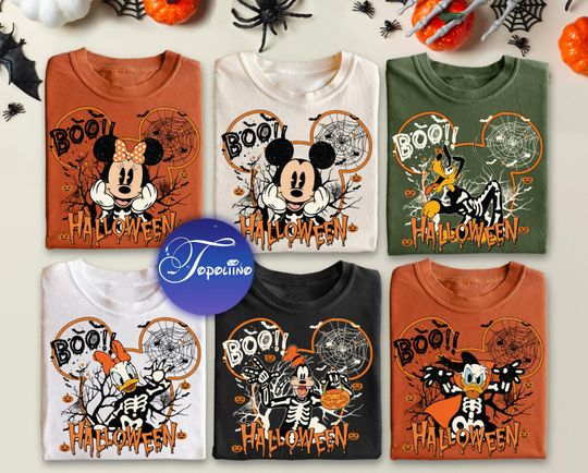 Discover Retro Custom Disney Halloween All Characters Shirts, Vintage Mickey And Friends Halloween, Halloween Party Tee, Disney Family Halloween Trip