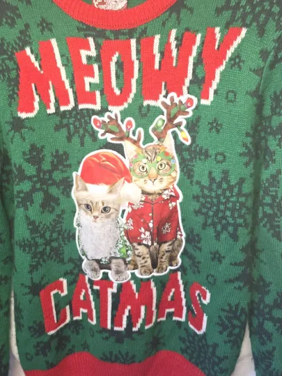 Discover WOMENS Meowy Catmas Ugly Christmas SWEATER Medium M One Snag In Arm