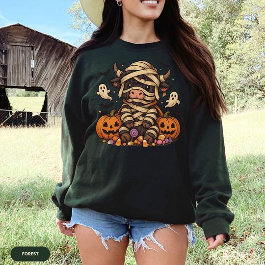 Discover Halloween Mummy Cow Shirt, Cute Halloween Sweatshirt, Spooky Cow Shirt