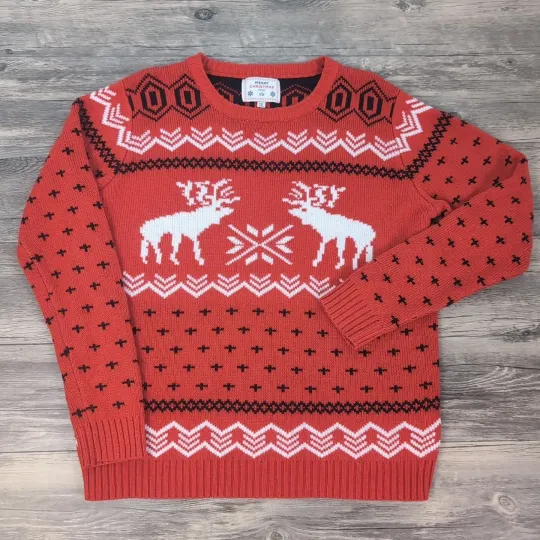 Discover V28 Christmas Sweater Size XXL Reindeer Snowflake Knit Pullover White Red Ugly