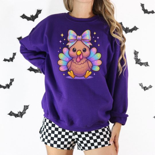 Discover Holographic Turkey Graphic Sweatshirt, Rainbow Thanksgiving Turkey Design