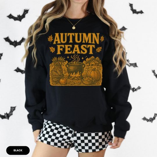 Autumn Feast Sweatshirt, Fall Harvest Sweater, Halloween Cozy Sweater