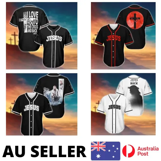 Discover Jesus Cross Baseball Jersey with Red Moon Easter Design