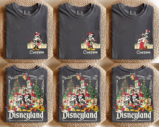 Discover Custom Disneyland Christmas Mickey And Friends Shirt, Custom Name Disney Family 2025 Shirts, Retro Disneyland Trip Tee Family Vacation Shirt