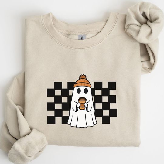 Discover Halloween Ghost Sweatshirt, Cute Spooky Coffee Shirt, Ghost Iced Coffee Shirt