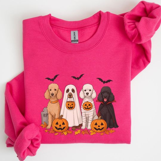 Discover Poodle Halloween Sweatshirt, Spooky Poodle Witch Shirt, Pumpkin Poodle Dog