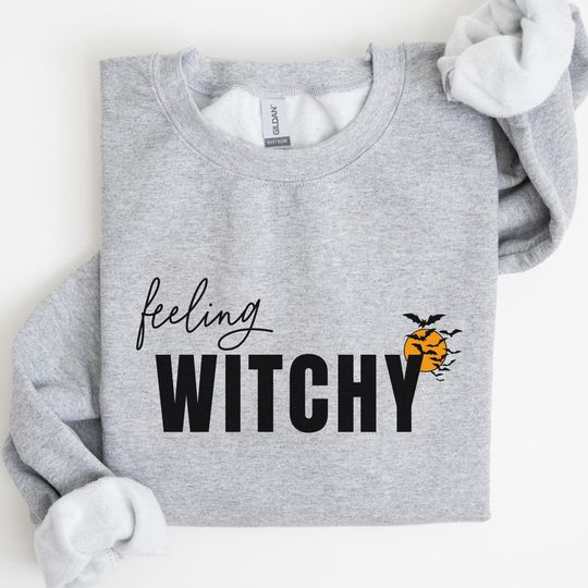 Discover Feeling Witchy Sweatshirt, Witchy Shirt, Spooky Ghost Halloween Shirt