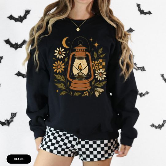 Discover Halloween Lantern Sweatshirt, Gothic Moon Floral Sweater
