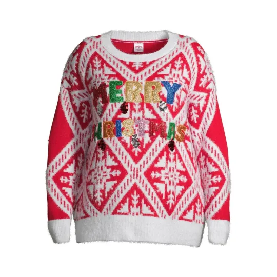 Discover Holiday Time Women's Plus 2X (20W/22W) Merry Christmas Fairisle Ugly Sweater