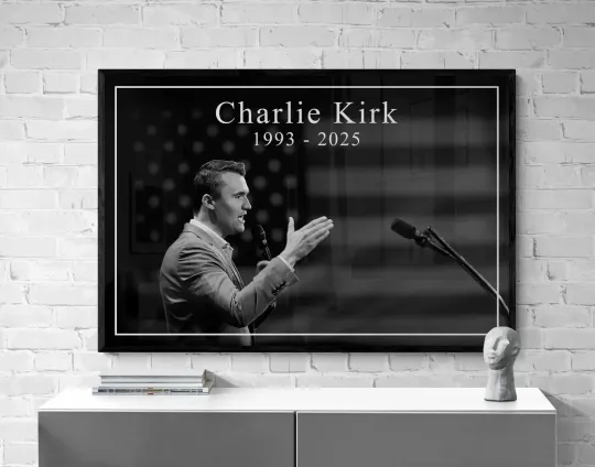 Charlie Kirk Memorial Tribute Print Poster – Black and White Wall Art