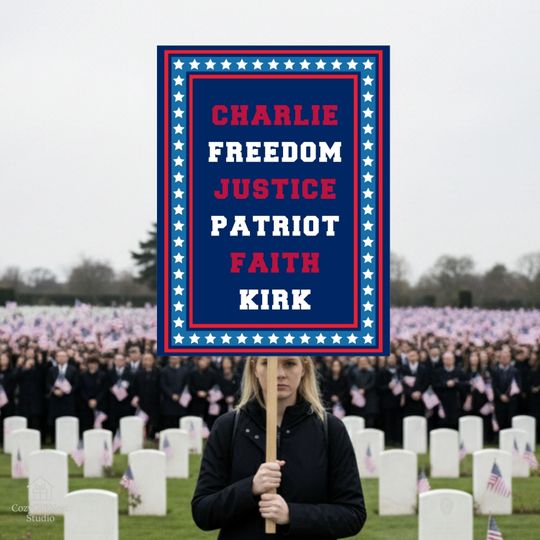 Charlie Kirk Protest Sign  A True Patriot Memorial Political Rally Poster,Faith Family Freedom Yard March Sign, Conservative Tribute Banner