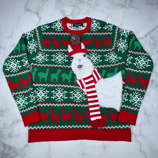 33 Degrees Womens Llama Mutli-color 3D Features Ugly Christmas Sweater US Size M