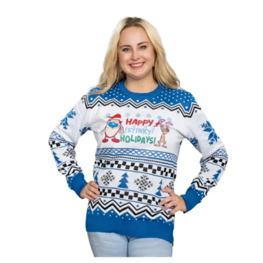 Discover Adult Ren & Stimpy "Happy (Stinky) Holidays" Ugly Christmas Sweater Pullover