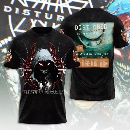 Discover Disturbed The Sickness 25th Anniversary Tour 2025 3D T-Shirt All Sizes