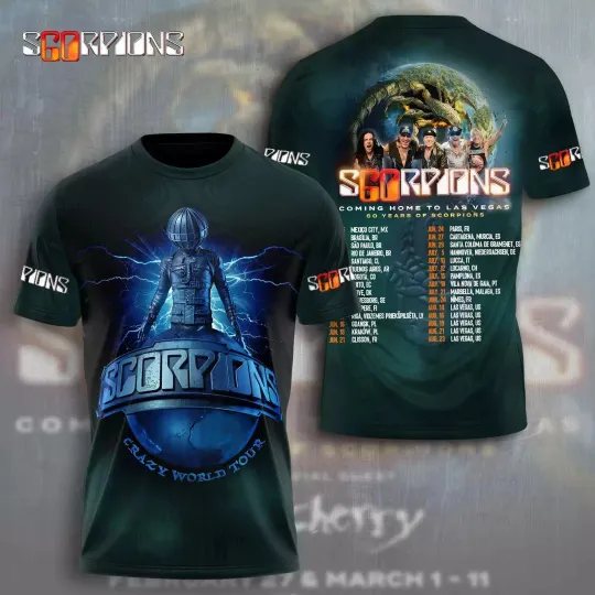 Discover Scorpions Band 3D T-Shirt Crazy World Tour 2025 Coming Home to Las Vegas