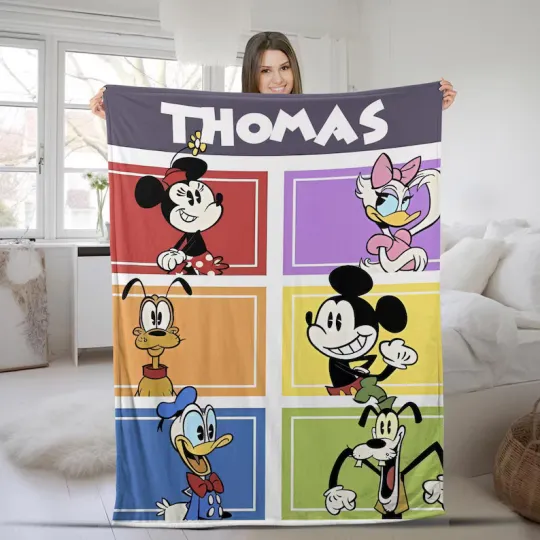 Discover Disney Mickey And Friends 80s Colorful Graphics Customize Fleece Blanket