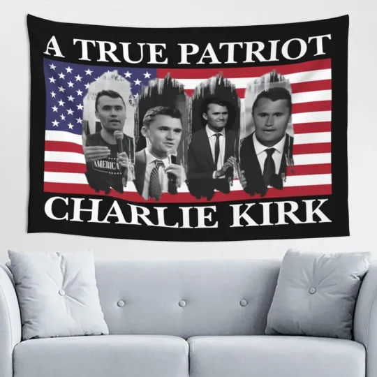 Discover A True Patriot Charlie Kirk Tapestry, American Flag Wall Banner Decor